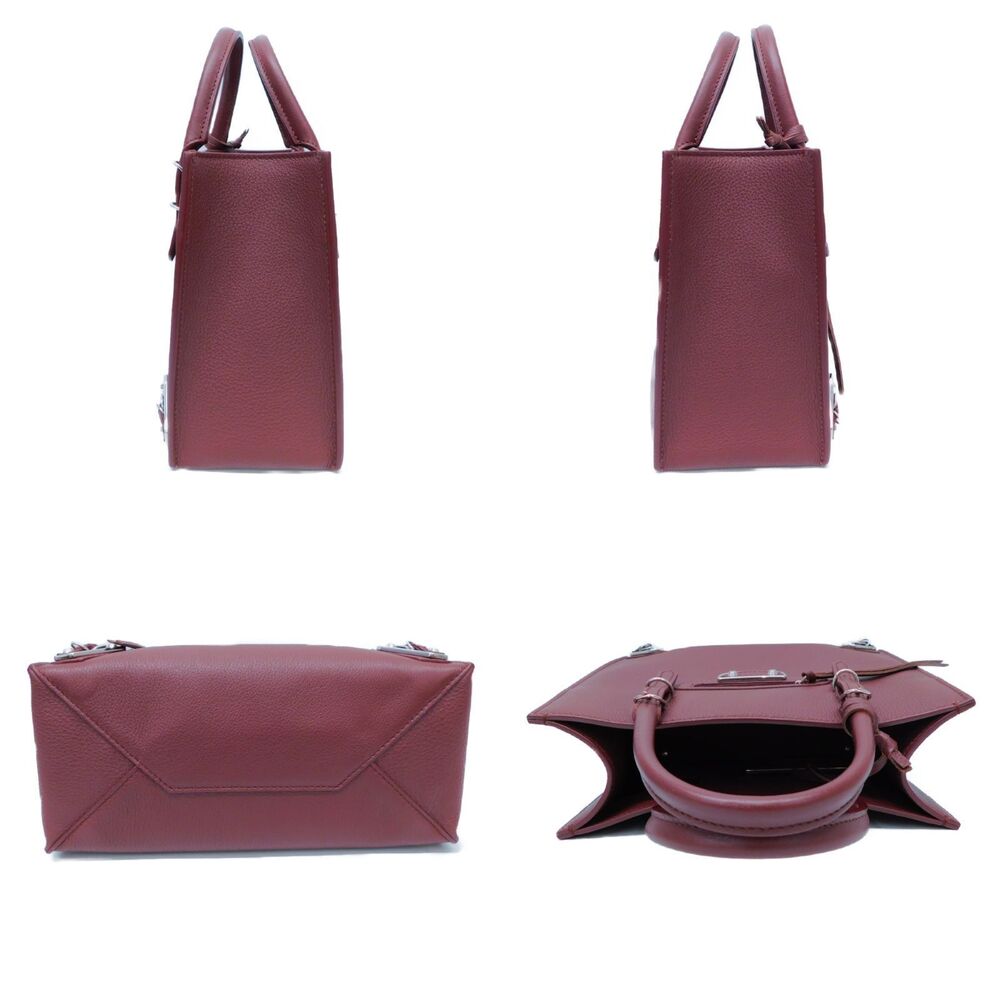 BALENCIAGA Paper Handbag Mirror Shoulder Strap Leather Brown Maroon Compact - Picture 3 of 7